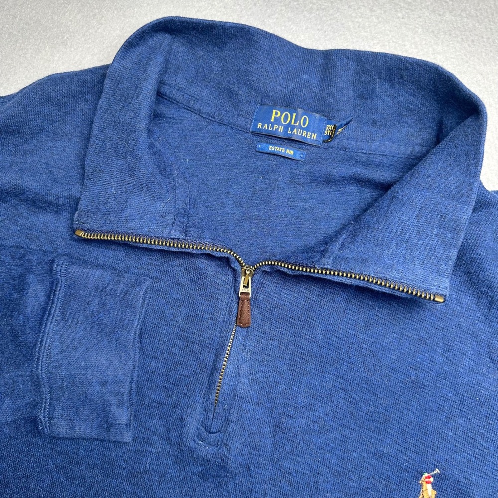 Polo Ralph Lauren Estate Rib Pullover Mens 3XLT Blue Quarter Zip Pony Logo